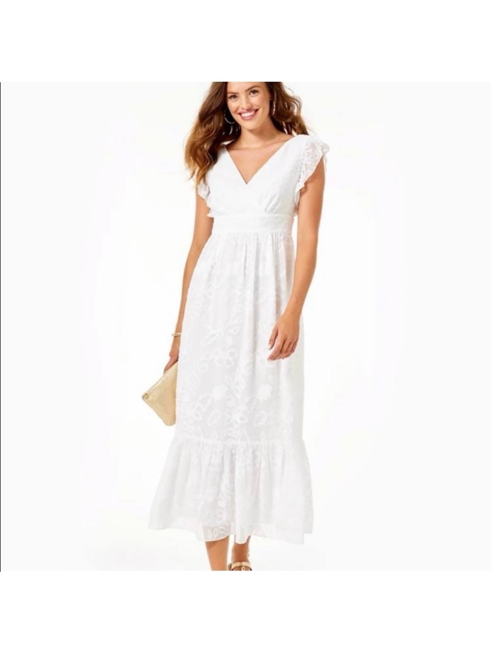 Lilly Pulitzer Women's Autumn Ruffled midi Dress cottage core bridal shower